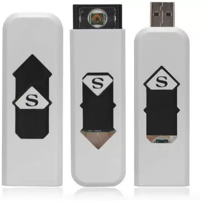 BRSS USB Lighter Electronic USB Windproof Rechargeable Cigarette Lighter Eco-friendly USB lighter Electric USB lighter for cigarettes Pocket Lighter(WHITE)