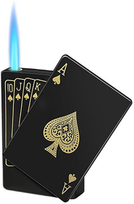 teamB Ikka Metal Playing Card Style Jet Flame Lighter (Blue) | Refillable | Windproof Ikka Playing Card Lighter Pocket Lighter(Black)
