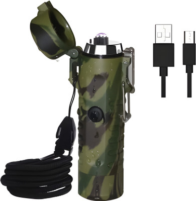 WBD Waterproof Arc Lighter With Torch & Compass Outdoor Dual Plasma Arc Lighter, Waterproof Camping Plasma Lighter with LED Light, Rechargeable Electric Lighter Pocket Lighter(Army Green)