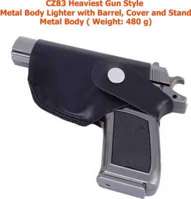 First Dot Premium Essential Refillable Z83 Fine Metal Body Gun Pistol Semi Pull Back Cigarette Pocket Lighter - Windproof Lighter - Hookah Lighter - Jet Flame - Pocket Lighter(SILVER)