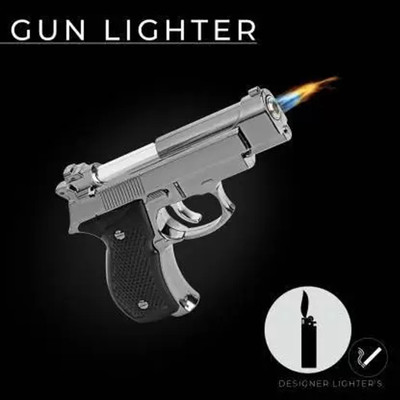 Ala Flame FIRST QUALITY 9mm SMALL PISTOL (WITH STAND) Heavy Plastic M92G Gun Shaped myfirstdot Pocket Lighter(SILVER)