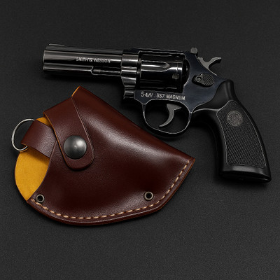 praliptha Gun-Shaped Refillable Cigarette Lighter in Leather Holster with Keychain Ring Pocket Lighter(Black & Silver)
