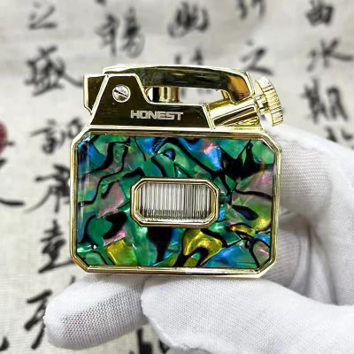 teamB Vintage Kerosene Lighter, Antique Soft Flame Windproof Lighter with Unique One-Touch Spring-Loaded Ignition & Grinding Wheel Pocket Lighter(Green)