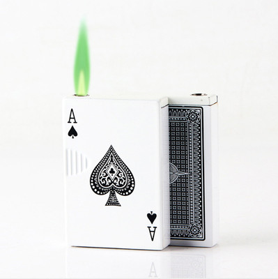 FITUP Poker card ikka print Jet Flame Windproof Pocket Lighter(White)