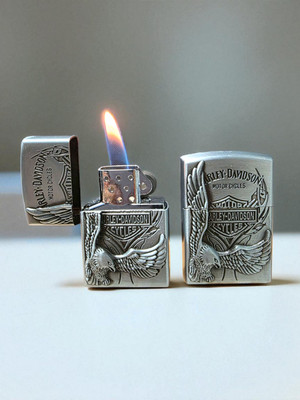 Goofy Giftings Harley Davidson Eagle Logo Silver Finish Windproof Refillable Metal With fuel All Purpose lighter Pocket Lighter(Silver)