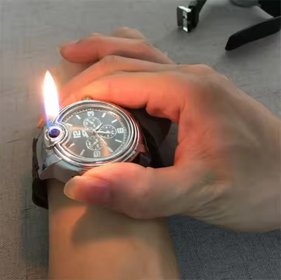 Iris Grape ® Beautiful design And Perfect Men & Boys Hand Analog Watch Cigarette Lighter Multicolor Gas Watch Cigarette Lighter Pocket Lighter(Silver)