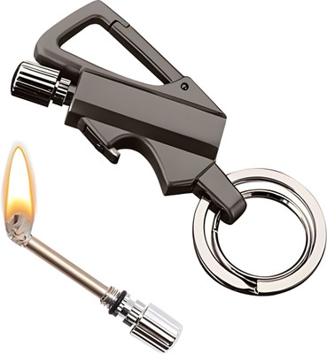 WBD 3 in 1 Keychain Lighter Cigarette Flint Lighter + Keyring + Bottle Opener Fire Starter Match Sticks Grey Polished Waterproof Pocket Lighter(Grey)