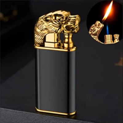 nisatraders DRAGON DOUBLE FLAME SOLID CIGAR CIGARETTE LIGHTER Pocket Lighter Dragon Face Double Flame Metal Body |Easy Refillable Lighter | Pocket Lighter(Black)