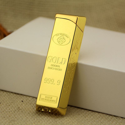 SOHIGHLLP Gold Bar Shape Design Lighter Aristocratic 999.9 Logo 24 Gold Bar Lighter Refillable Butane Gas Metal Body Gold Finish Cigarette Cigar Pocket Lighter(GOLD)