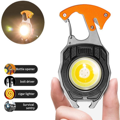 Huayue ™ W5147 4 in 1 Keychain LED Rechargeable Flashlights Lighter, Modes 6 Lighting Torch(Black, 15 cm, Rechargeable)