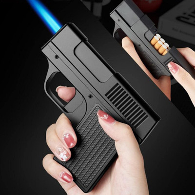 KAVYARA ® AYH098 Gas High Flame Gun Lighter with Secret Cigarette Case – Windproof , Refillable Butane for Cigars, Cigarettes, and Smoking Accessories Pocket Lighter(Black)