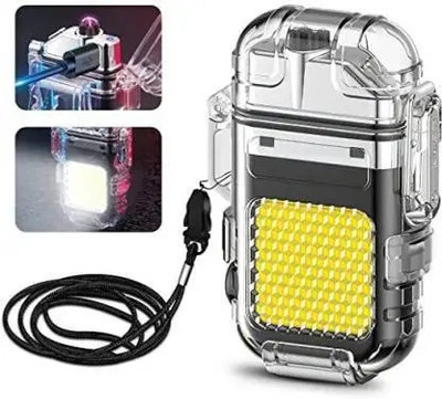 Sundhi NEW 2in1 Dual Arc Windproof Flameless Cigarette Lighter with Led (Black) & Pocket Lighter(White)