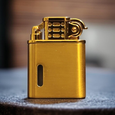 JGG Jain Gift Gallery Premium Essential Windproof Pocket Lighter - Slim Metal Body | Metal Body Flip-Top Style | Stylish and Durable Design with Premium Look Pocket Lighter(Golden)