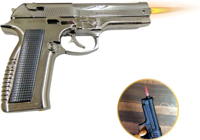 WBD 608 Metal Gun Lighter Barrel Pull Back System Grey Look Heavy Weight Gun Gun Lighter Pocket Lighter(Grey)