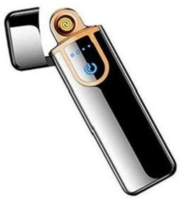 AGHNAYA Electric USB Del-08 Touch Cigarette Lighter for Smoking Rechargeable Windproof Slim Coil Lighter with Smart Fingerprint Sensor Double Side Ignition Pocket Lighter(Black)