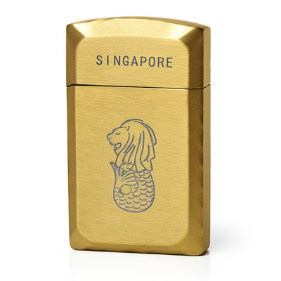 FITUP Premium Signature Jet Flame Lighter – Gold Refillable Butane Torch Stylish Windproof Jet Flame Lighter – singapore merlion Inspired Embossed Pocket Lighter(Gold)