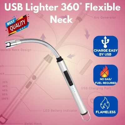 GUGGU Electric USB Lighter Rechargeable Windproof USB Lighter 360° Flexible NeckMU73 Pocket Lighter(Silver)