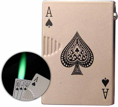 Point Zero New Ikka Torch Pocket Size | Flameless And Windproof Refillable With Green Led Torch Light Small Pocket Lighter(Silver)
