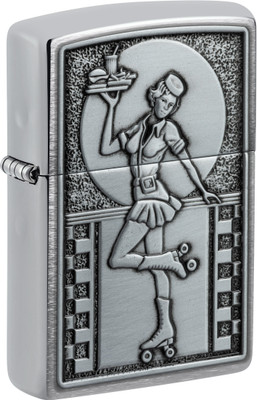 ZIPPO Roller Waitress Emblem Brushed Chrome Windproof Lighter Pocket Lighter(Silver)