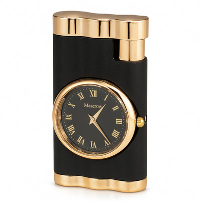 Point Zero Premium Refillable Jet Flame Butane Lighter with Built-in Watch | Stylish Windproof Metal Lighter for Men | Classic Design Pocket Lighter(Black)