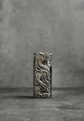 JGG Jain Gift Gallery Creative Windproof Pocket Lighter, Relief Magic Dragon Dual Flame Lighter, Refillable Butane Lighter for Outdoor Indoor Pocket Lighter(Silver)