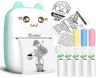 Geniestore Mini Bluetooth Thermal Printer, Portable Label Printer with 13 Roll Print Paper Mini Pocket Printer