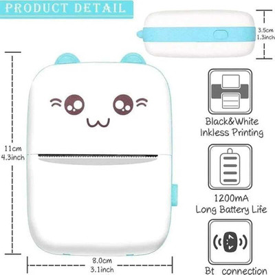 A CONNECT Z Mini Bluetooth Thermal Printer, Portable Label Printer Inkfree Printer Thermal