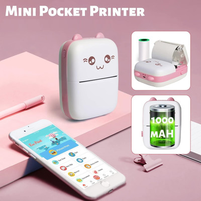 RHONNIUM Print Receipt Tags Mini Pocket Printer with USB Cable Thermal Receipt Printer