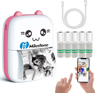 Milestone MX09 58mm Receipt + Label Thermal Bluetooth Printer with 5 Pcs Thermal Roll 5 Pcs Sticky Roll - Thermal Pocket Mobile Printer