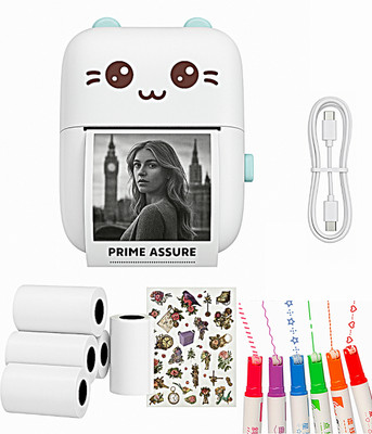 Prime Assure Thermal Mini Printer with Bluetooth | Inkless Photo Portable Printer 5 Rolls Mobile Small Printer with 6 Magical Curve Pen