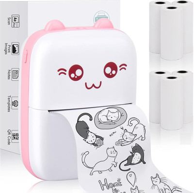 FUNABLO Pocket Mini Printer, Portable Printer with 6 Rolls Printing Paper for kids Pocket printer