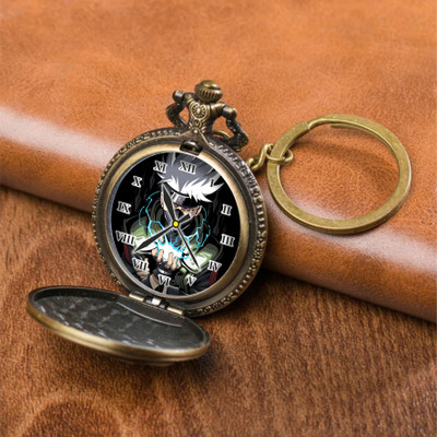 GT Gala Time Antique Bronze Pocket-Watch Anime Kakashi Print Dial Metallic Car Bike Home Key Chain
