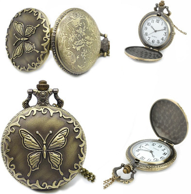 GT Gala Time Analog Roman Number White Dial Butterfly Metal Keychain Chrome plated Zinc Alloy Pocket Watch Chain