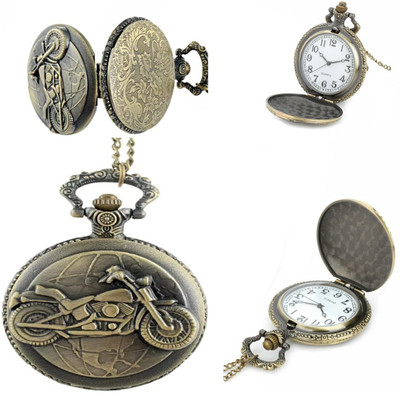 GT Gala Time Analog Roman Number White Dial Bike Embossing Metal Keychain Chrome plated Zinc Alloy Pocket Watch Chain