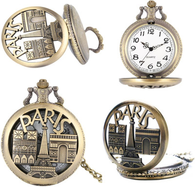 GT Gala Time Analog White Dial Symbol of Love Eiffel Tower Metal Keychain Chrome plated Zinc Alloy Pocket Watch Chain