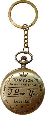DSR My Son (I Love U) Metal Bronze Analog Vintage Style Round Dial Quartz Unisex Antique Key chains Pocket Watch Keychain with Roman Numbers with Small Box Antique Pocket Watch With Rings Metal Alloy Pocket Watch Chain
