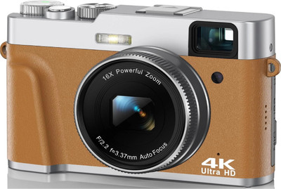 dkian 4K Video Compact Cameras with 16X Digital Zoom Anti Shake 2 Batteries DC(48 MP, Brown)