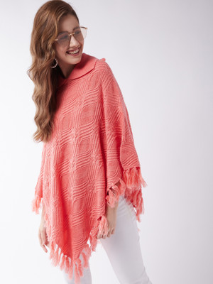 Modeve Printed Collared Neck Casual Women Pink Sweater