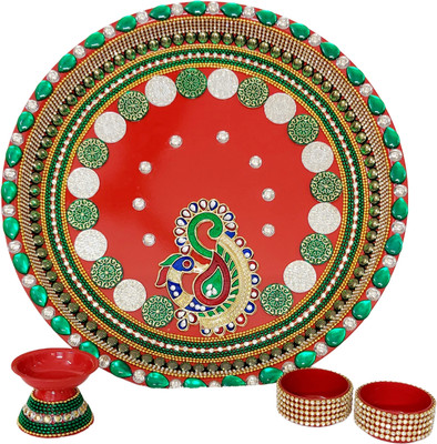 zalak PoojaThali-12inch Stainless Steel(1 Pieces, Red)