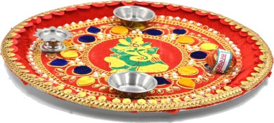 Milni Express Ganesha Hand Paint Pooja Aarti Thali Stainless Steel(1 Pieces, Multicolor)