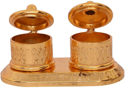 VINIROH Chandan Roli Double Box Kumkum Chanchan Pooja Purpose Brass(1 Pieces, Gold)