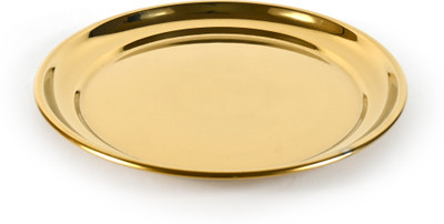 CHANDAR Golden Thali Pooja Plate with Traditional Design for Temple, Festivals & Rituals Steel(1 Pieces, Gold)