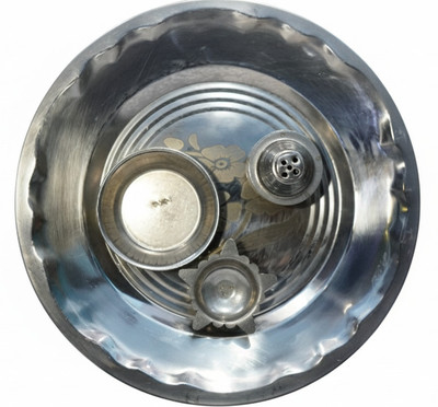 MTRON Pooja Thali With Diya Agarbatti Kumkum Holder Katori | Puja Plate Aarti Thali Stainless Steel(1 Pieces, Steel)