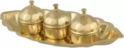 FuerDanni Chandan/Roli Tika Sindoor Box Chopda Set/Chawal Akshat Haldi Dibbi Pack OF 1 Brass(1 Pieces, Gold)