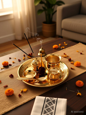 Misr Puff Lakshmi Ganesh Pooja Thali Set Cast Iron(1 Pieces, Gold)