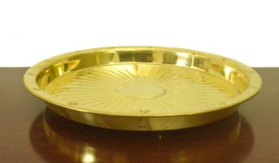 Tangerine Brass 12 inch Plate/Thali with Leg in Embossed- for Poojan,Serving Tray Tray