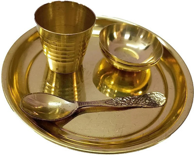 DARIDRA BHANJAN Brass Laddu gopal bhog plate set 1 plate 2 katori 1glass Thakur ji, Kanha ji SET Brass(1 Pieces, Gold)