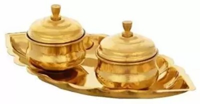 FuerDanni ChandanRoli/Tika Chopda Set/Chawal Akshat Haldi Dibbi/Kumkum Holder Box with Lid Brass(1 Pieces, Gold)