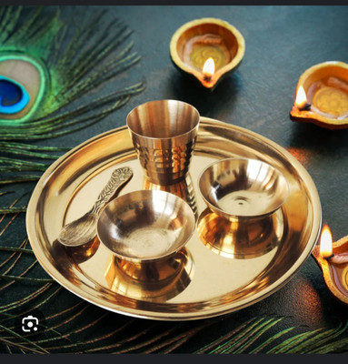 SR Collection Laddu Gopal Bhog Thali Set Bartan for Puja Mandir small Size 4 Brass Brass(1 Pieces, Gold)