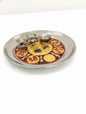 SMDE steel Decorative pooja thali set Stainless Steel(1 Pieces, Multicolor)